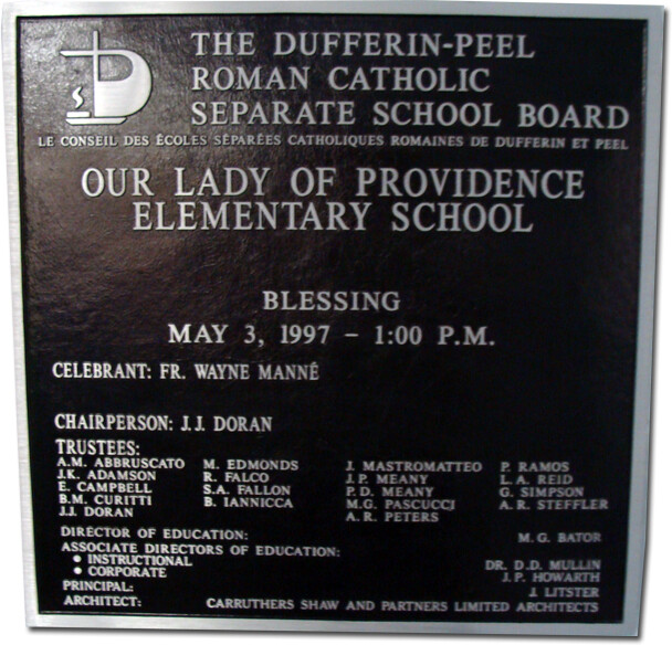 Our Lady of Providence Catholic Elementary School plaque