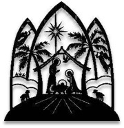 A black and white nativity scene
